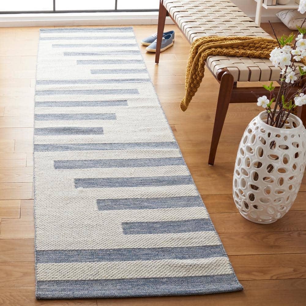Striped Kilim STK504 Hand Woven Runner Rug - Ivory/Blue - 2'3"x9' - Safavieh.