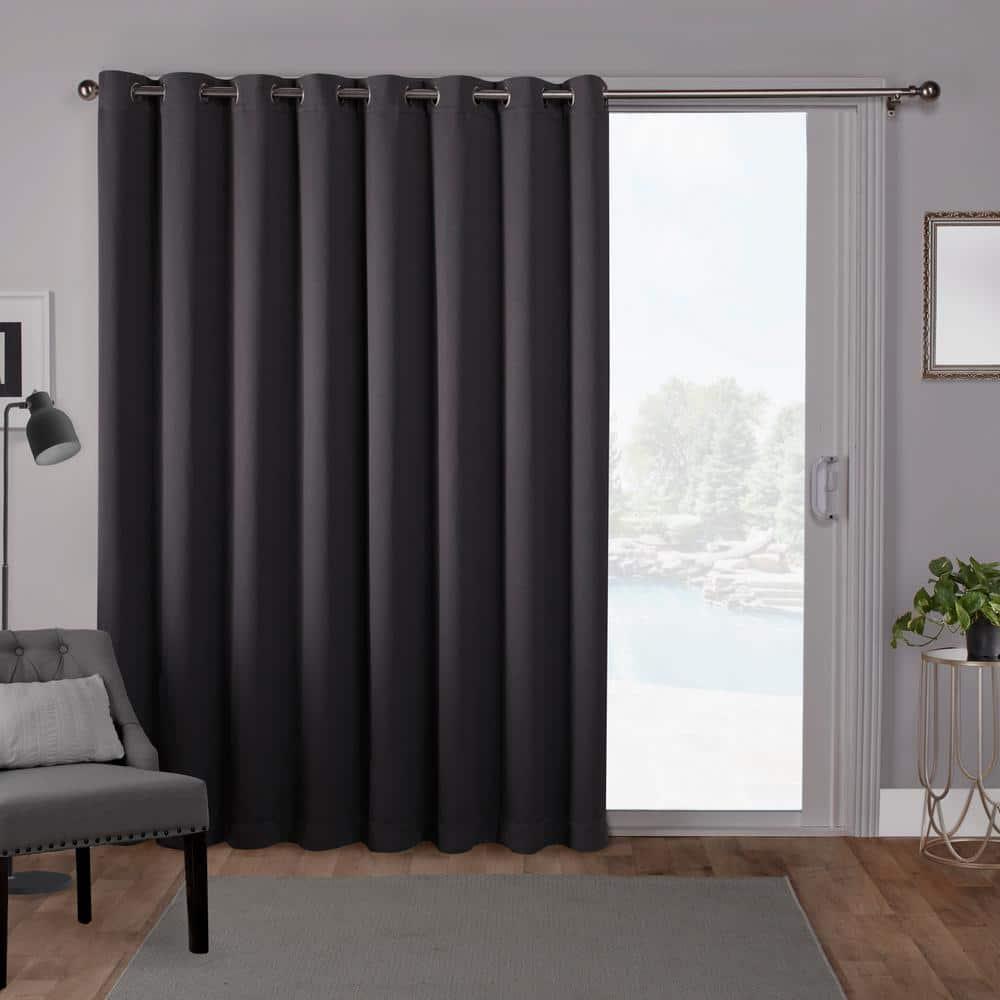 Exclusive Home Sateen Twill Woven Room Darkening Blackout Wide Patio Grommet Top Single Curtain Panel, 100"x84", Charcoal