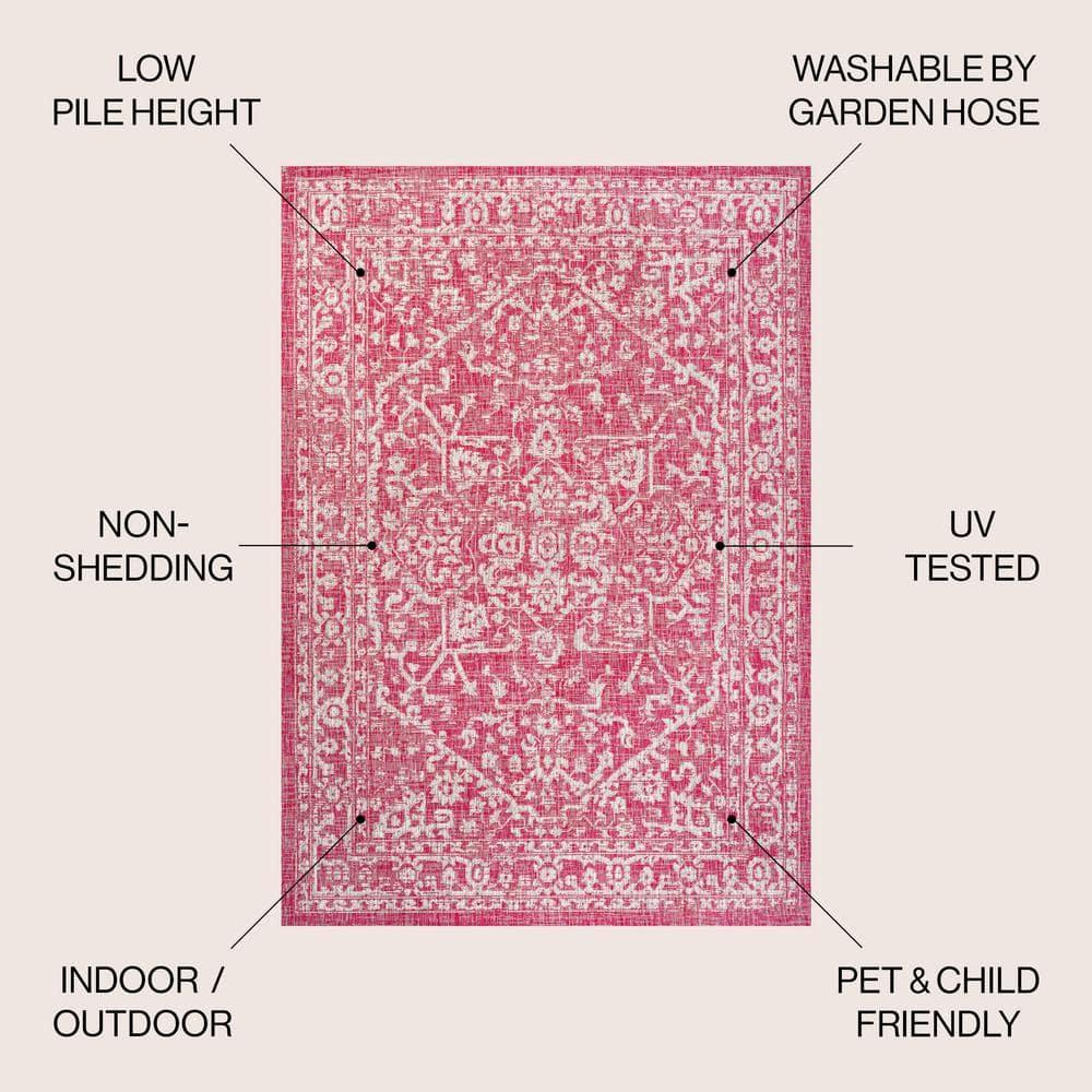 9' x 12' Malta Bohemian Medallion Textured Weave Indoor/Outdoor Area Rug, Fuchsia/Light Gray - JONATHAN Y