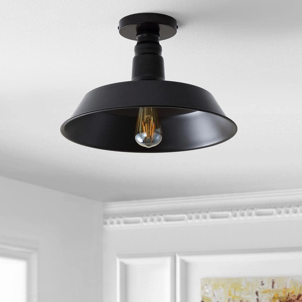 Chloe Lighting Friedrich Industrial-Style 1 Light Rubbed Bronze Semi-Flush Ceiling Fixture 14" Wide