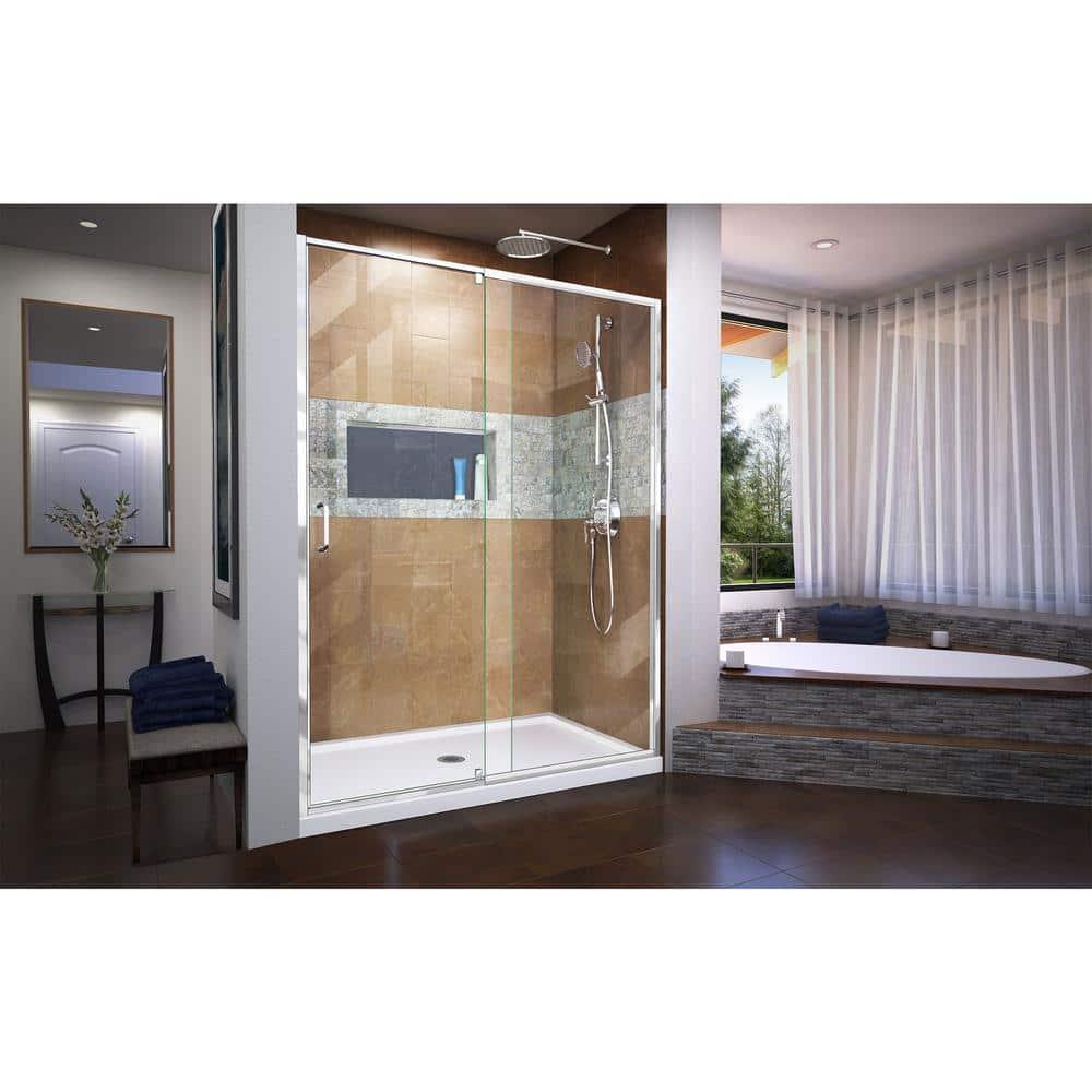 Flex 60" W x 30" D x 74.75" H Semi-Frameless Rectangle Pivot Shower Enclosure with Base Included
