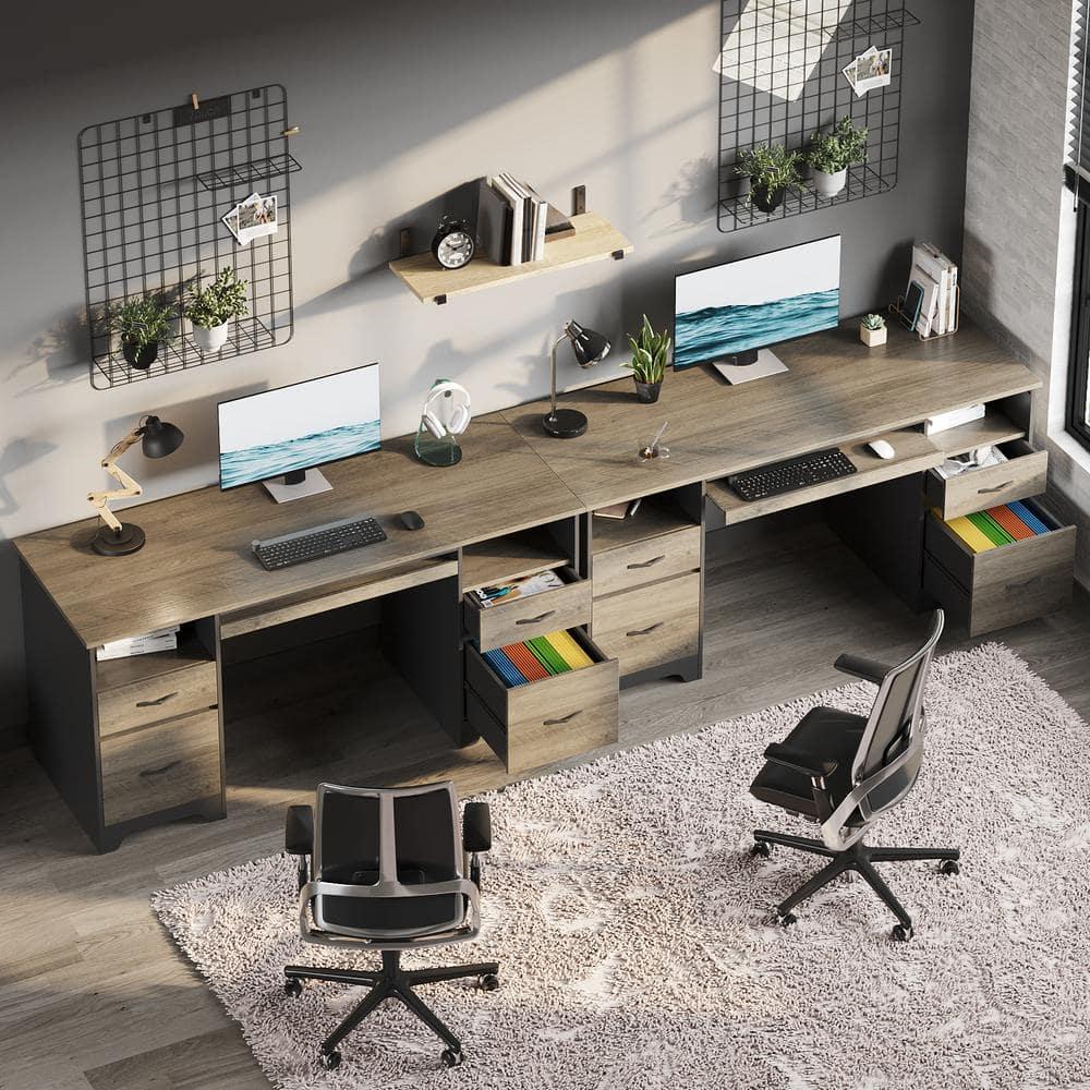 Bestier 59” Computer Desk with 4 Drawers, Office Executive Desk with File Drawer, Keyboard Tray for Home Office, Gray