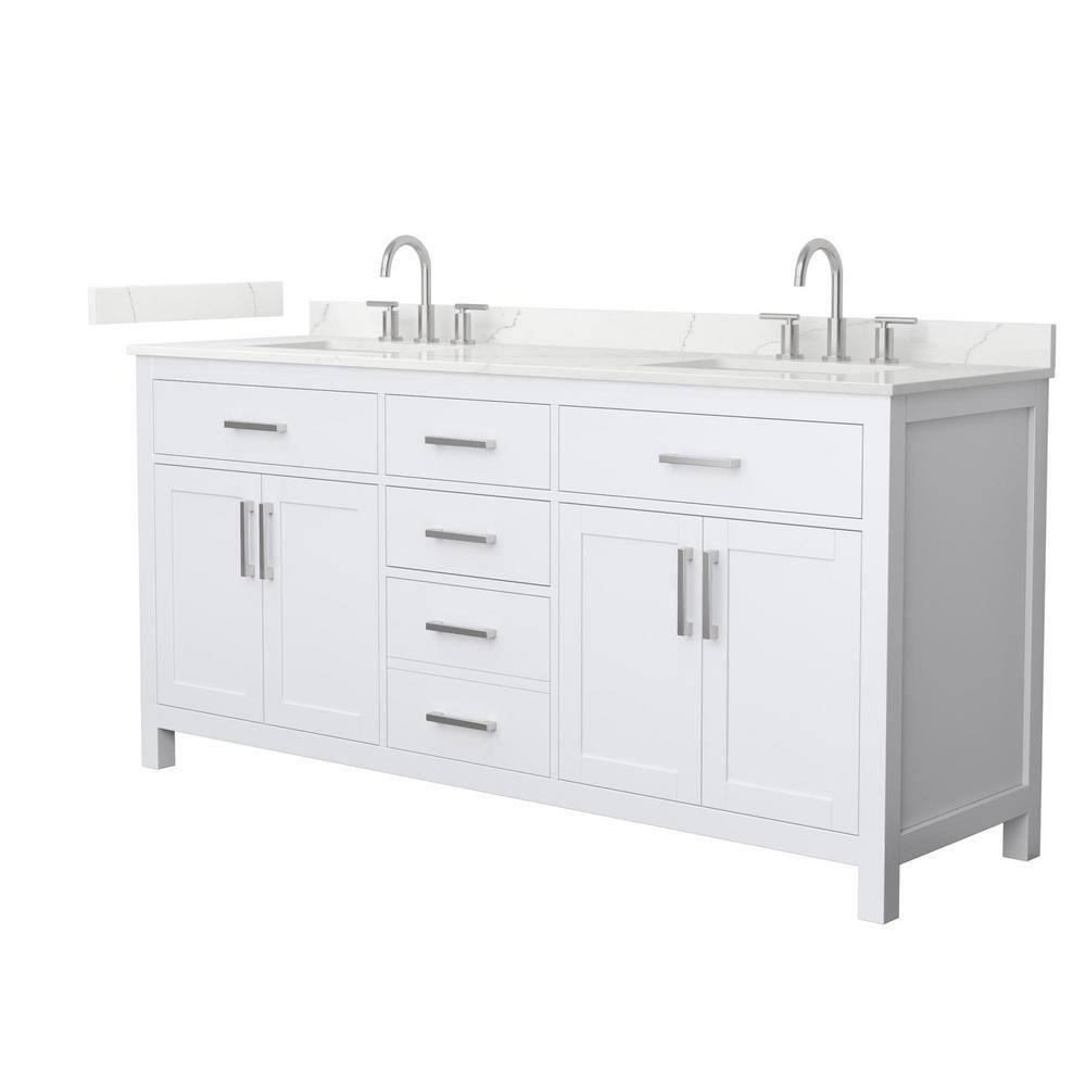 Wyndham Collection Beckett 72" Freestanding Double Bathroom Vanity with Quartz Top