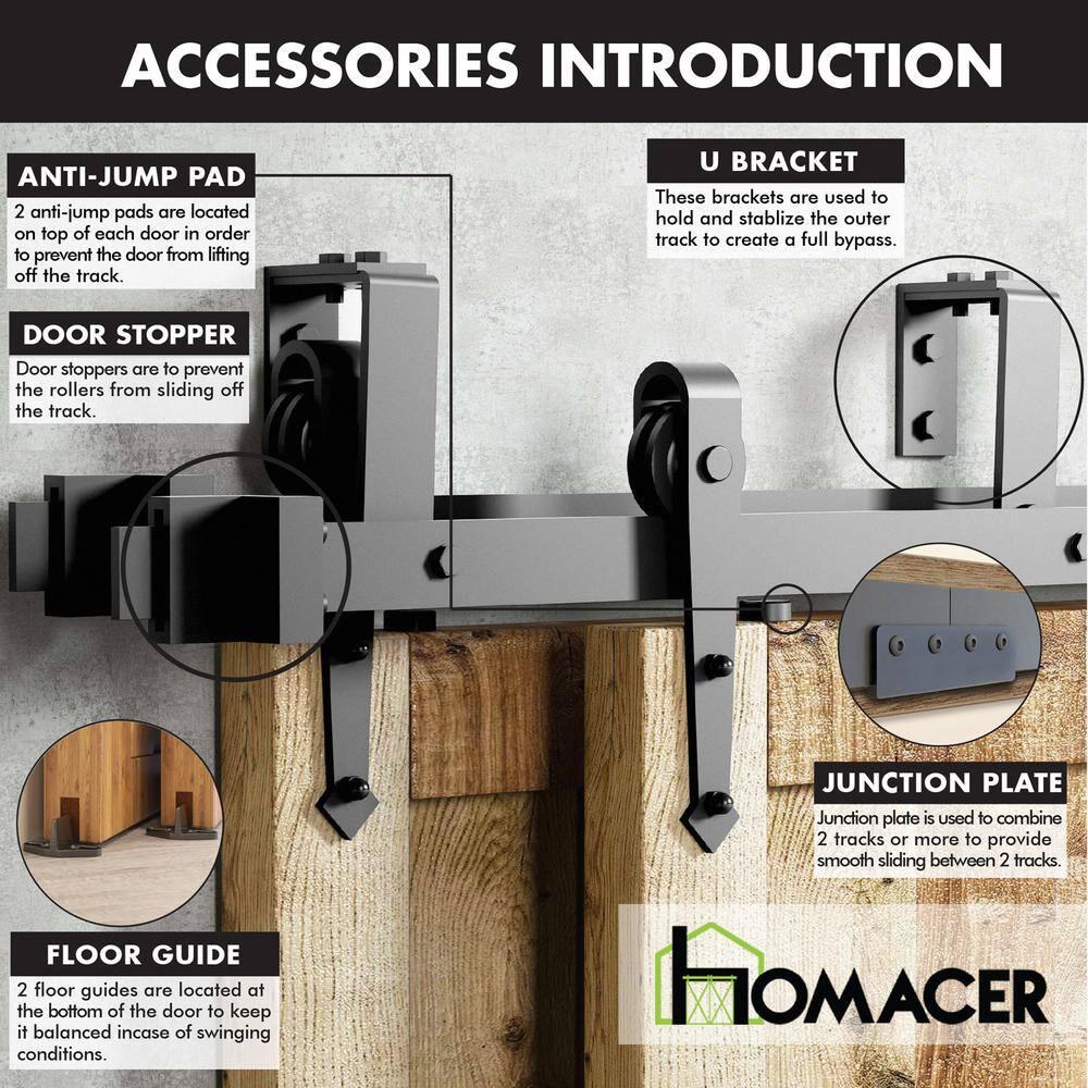 Homacer Black Rustic Arrow Design Double Track Bypass Two Door Hardware Kit( Door Not Included)