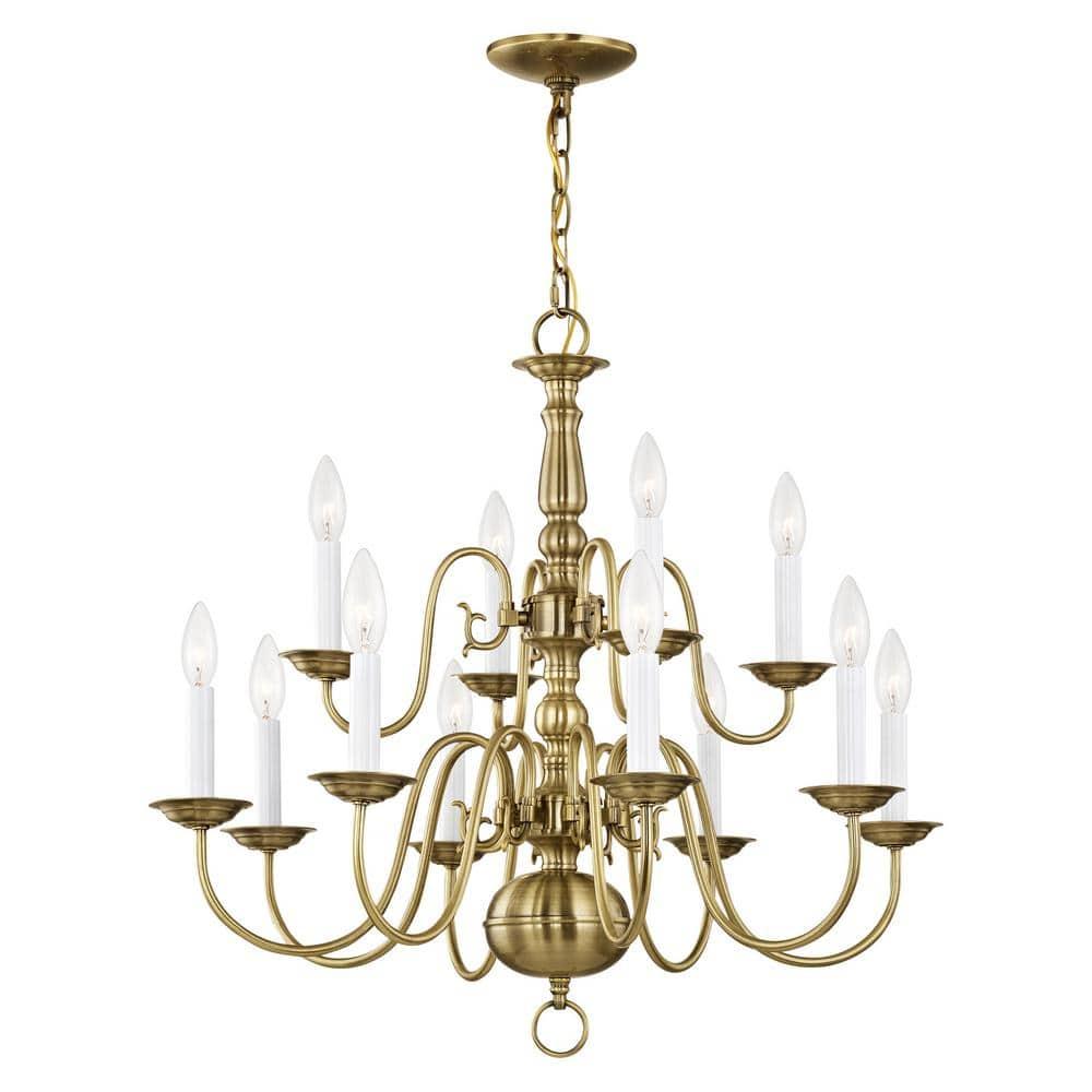 Livex Lighting Williamsburgh 12 - Light Chandelier in  Antique Brass