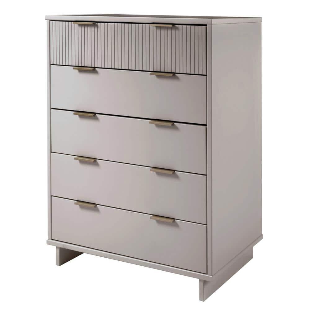 Manhattan Comfort Tall Granville Modern 5 Drawer Dresser Light Gray: Wood Frame, Spot Clean, Anti-Tip Hardware