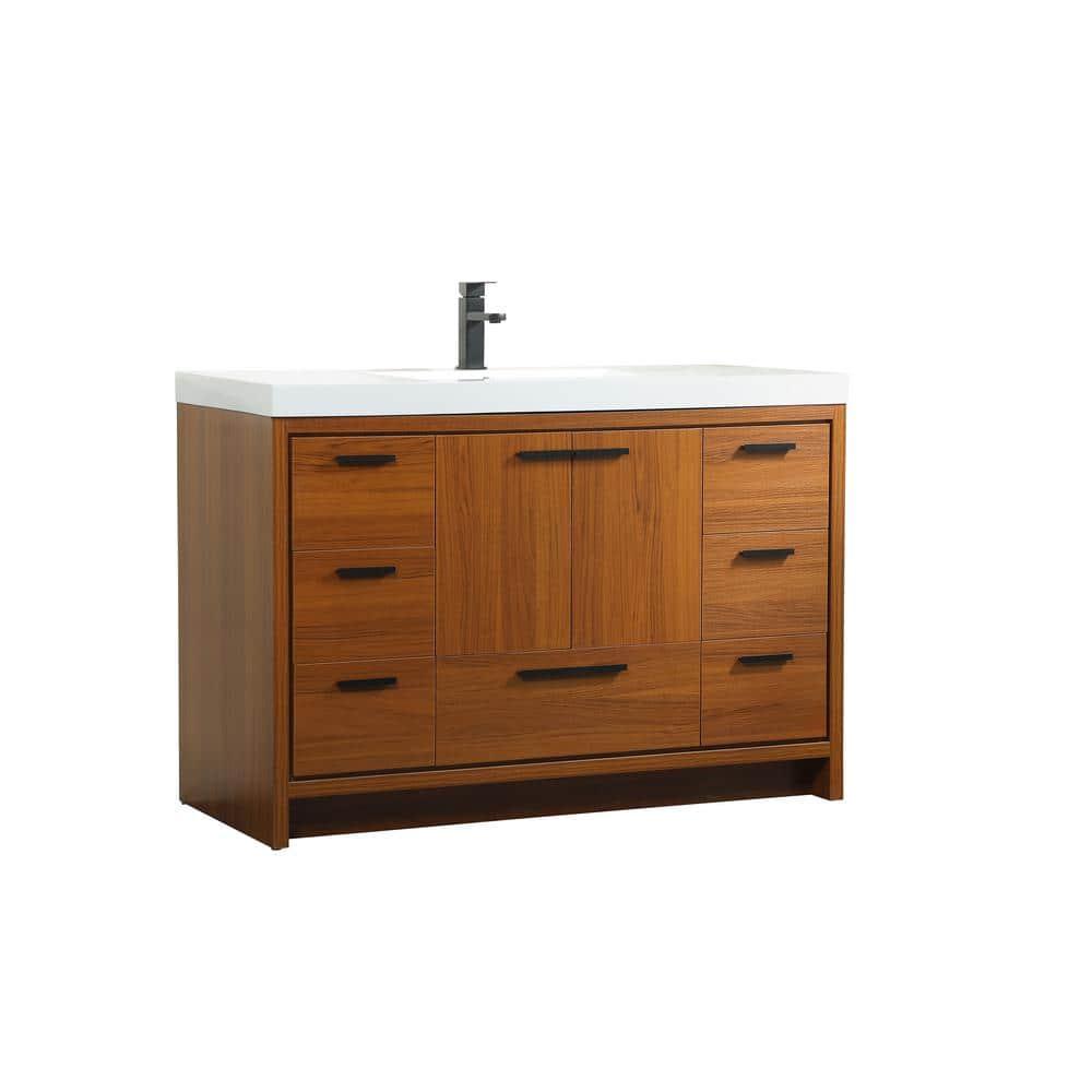 Elegant Decor Wyatt 48" Aluminum Alloy and MDF Single Bathroom Vanity in Teak