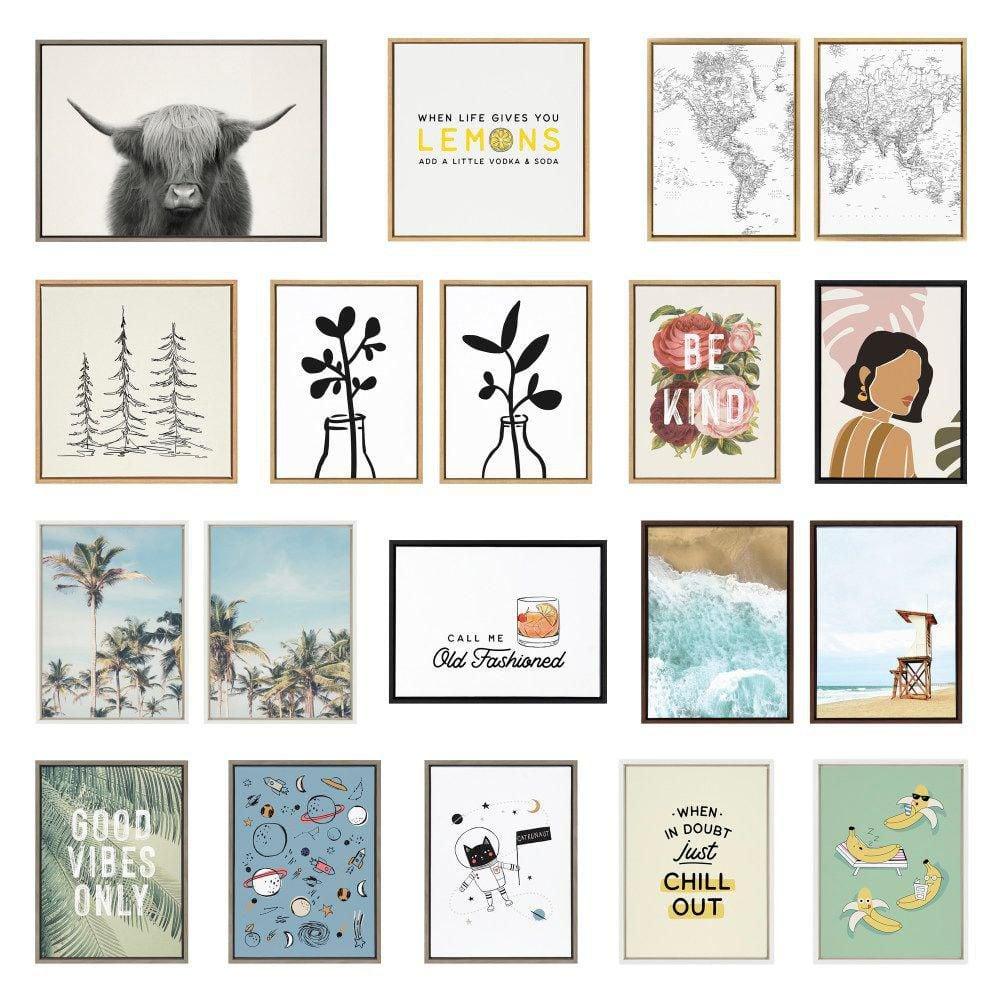 Kate and Laurel Sylvie Hey Dude Highland Cow Color Framed Canvas by The Creative Bunch Studio, 23x33, Gray