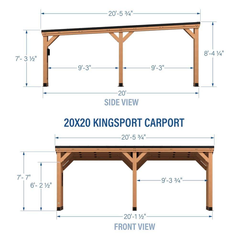 Backyard Discovery Kingsport 20'x 20' Cedar Wood Carport, Galvanized Steel Roof, PowerPort