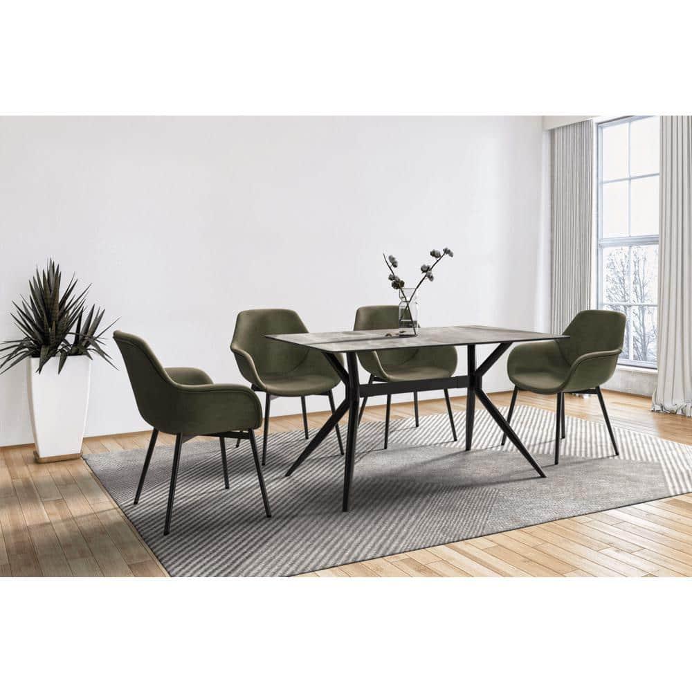 Kaison Modern Dining Table with Sintered Stone Top and Stainless Steel Base