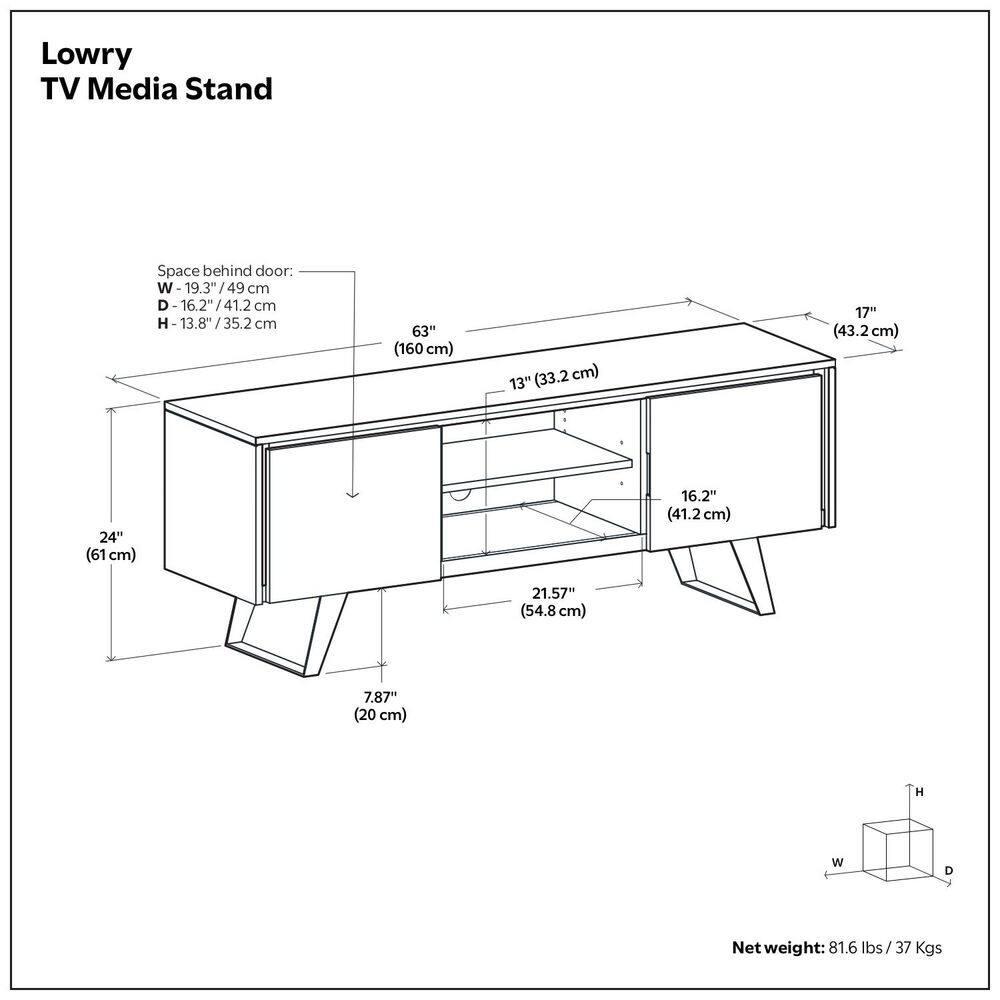 Simpli Home Lowry 63"W Solid Wood Modern Industrial TV Stand for TVs up to 70" with Storage