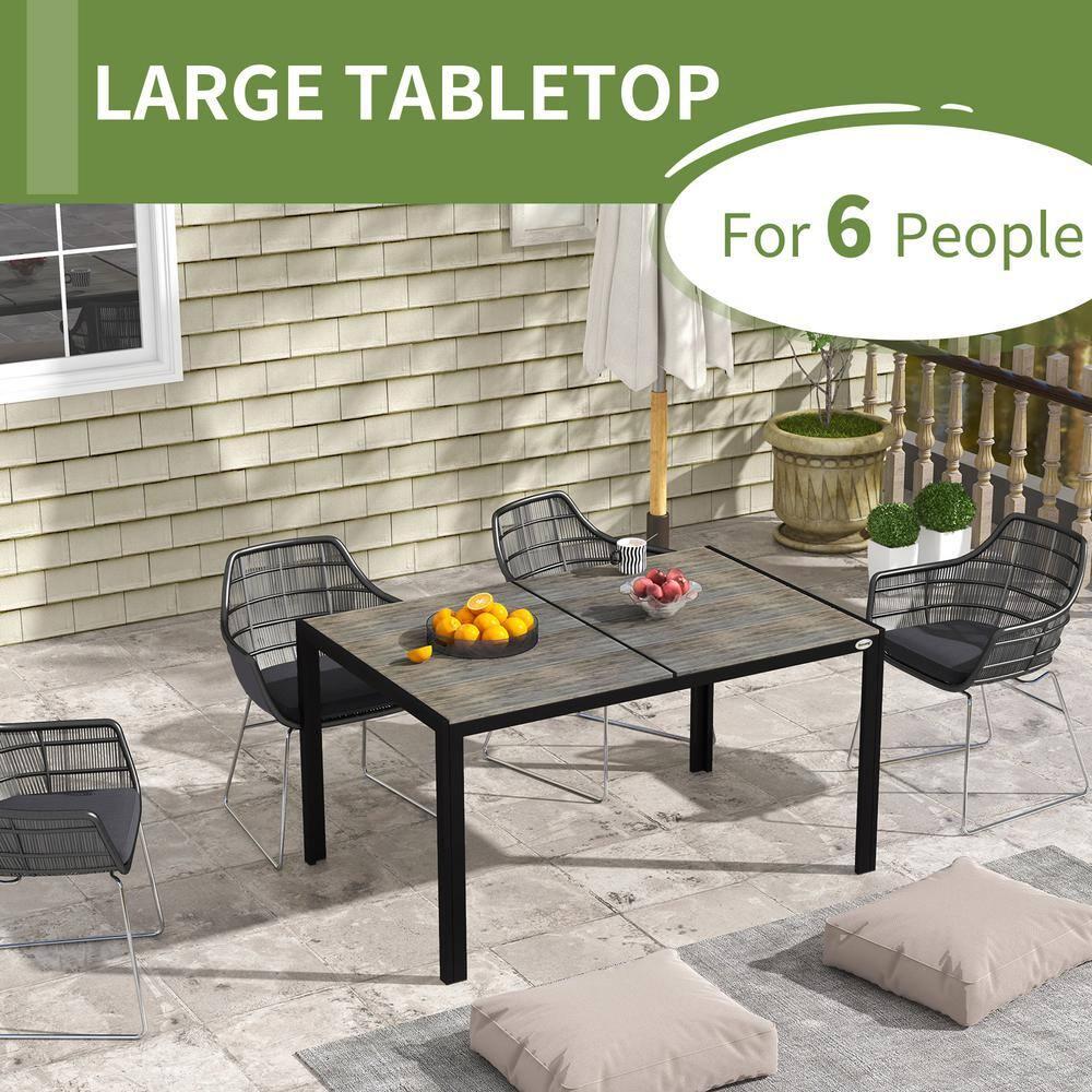 Outsunny Outdoor Dining Table for 6 People, Aluminum Rectangular Patio Table with Faux Wood Tabletop for Backyard, Lawn, 55" x 35.5", Gray
