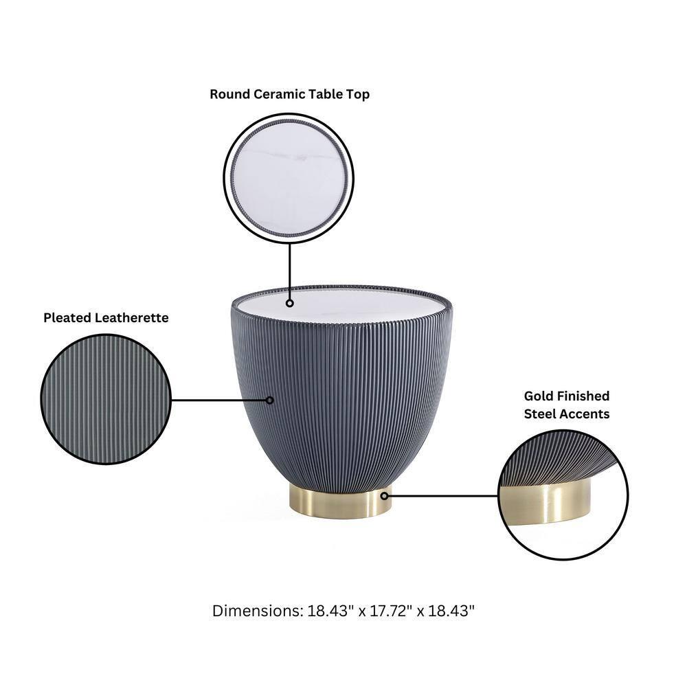 Manhattan Comfort Set of 2 Anderson Leatherette End Tables: Gold Metal Finish, No Assembly Required