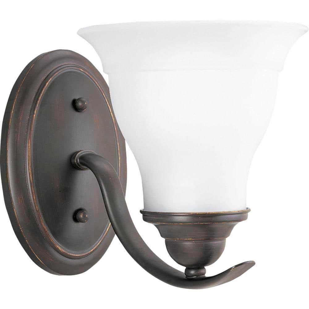 Progress Lighting Trinity 1-Light Bath Fixture, Ceramic, Antique Bronze, Etched Glass Shade
