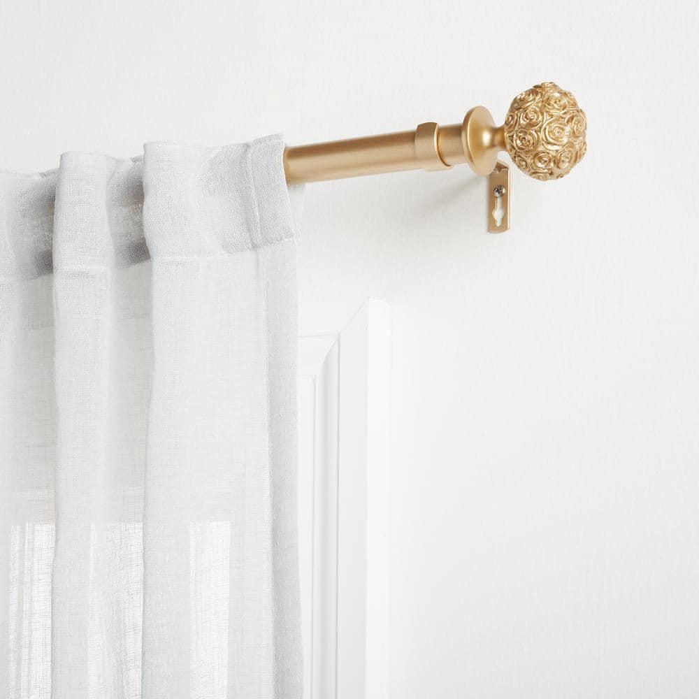 EXCLUSIVE HOME Peony 1" Curtain Rod and Coordinating Finial Set, Gold, Adjustable 66"-120