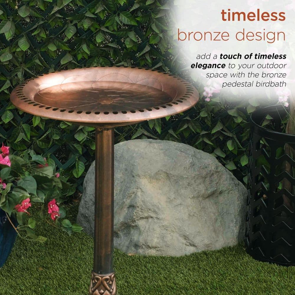Alpine Pedestal Birdbath with Scrollwork Base and Stakes