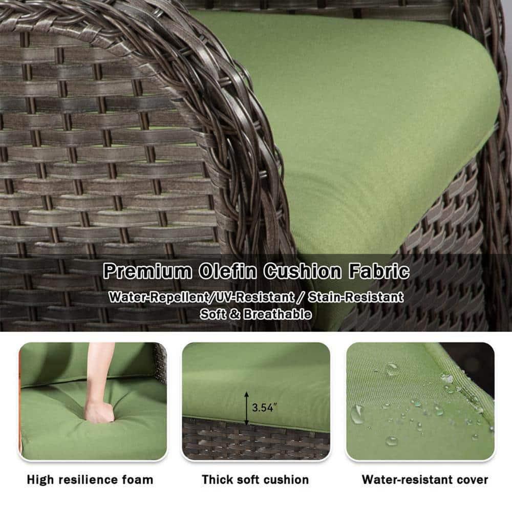 3-Seat Wicker Outdoor Patio Sofa Sectional Couch with Green Cushions