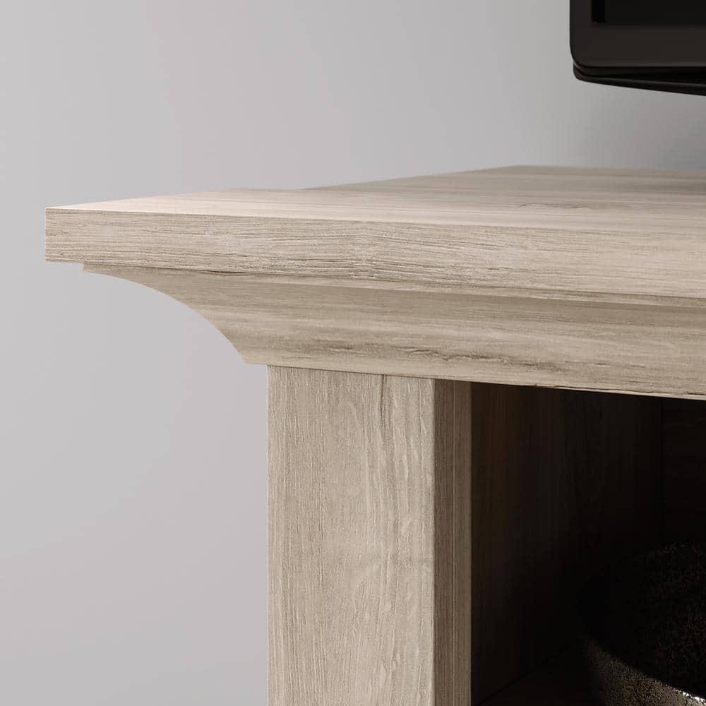 Sauder Media Fireplace Credenza TV Stand for TVs up to 65" Chalk Oak: Coastal Style, Smooth Finish, Adjustable Storage