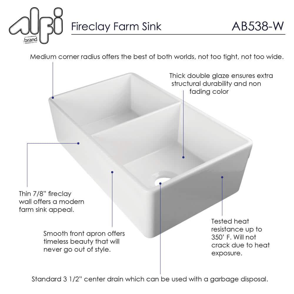 32.75'' L Farmhouse / Apron Double Bowl Fireclay Kitchen Sink