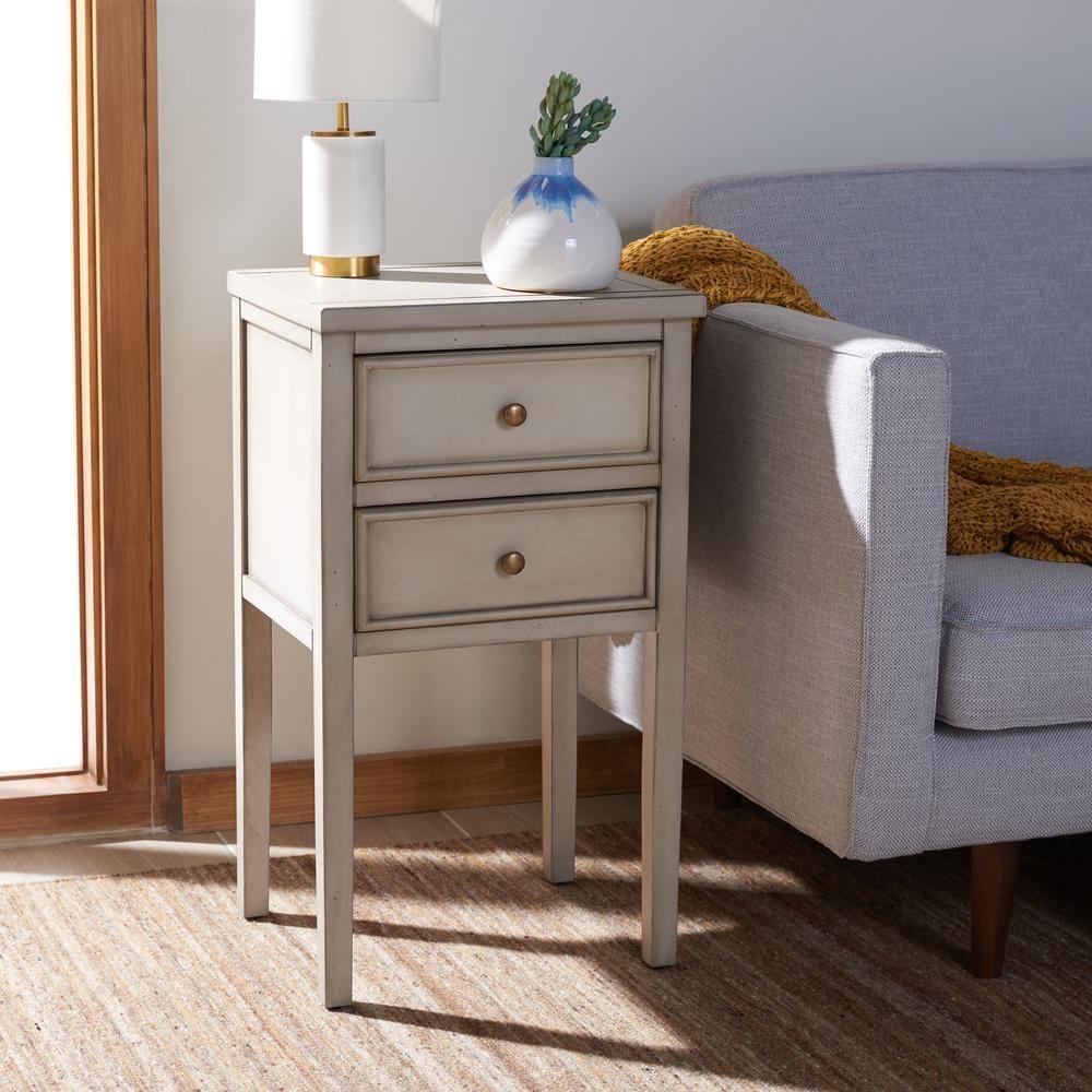 Toby Accent Table With Storage Drawers - AMH6625D - White Birch - Safavieh Couture