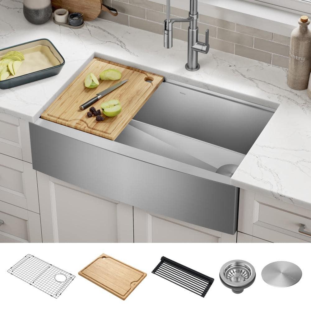 KRAUS Kore™ Workstation 33-inch 16 Gauge Stainless Steel Single Bowl Farmhouse Kitchen Sink with Accessories