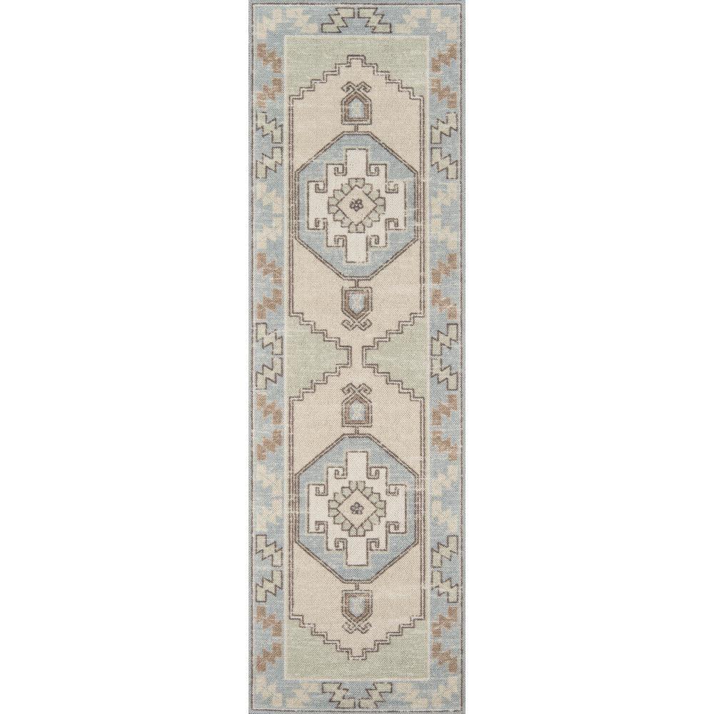 2'3"x7'6" Medallion Loomed Runner Rug Light Blue - Momeni: Traditional Wool & Nylon, Low Pile, Indoor Use
