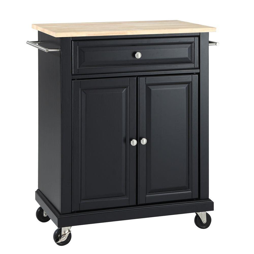 Wood Top Portable Kitchen Cart Wood/Black - Crosley: Traditional Farmhouse Design, Adjustable Shelf, Wheeled Storage Island
