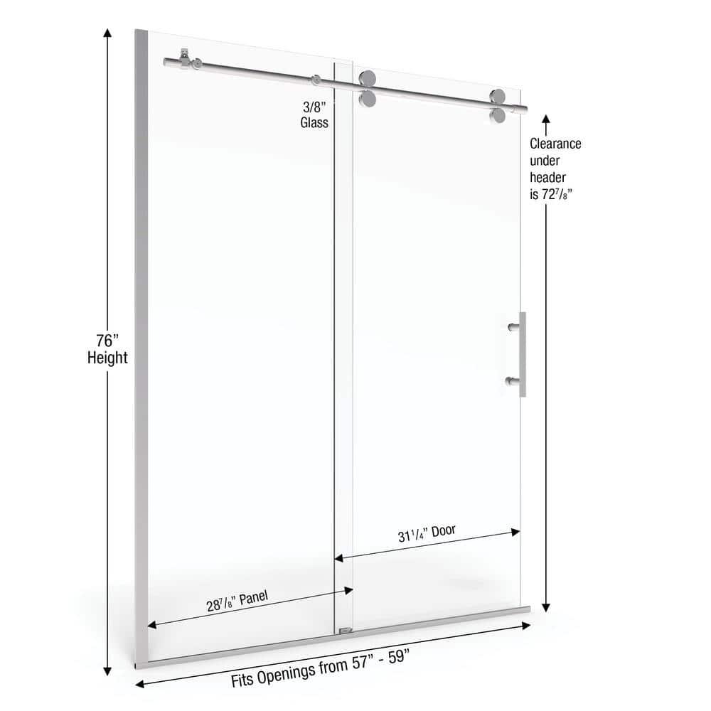 Vinesse 57" W x 76" H Single Sliding Frameless Shower Door