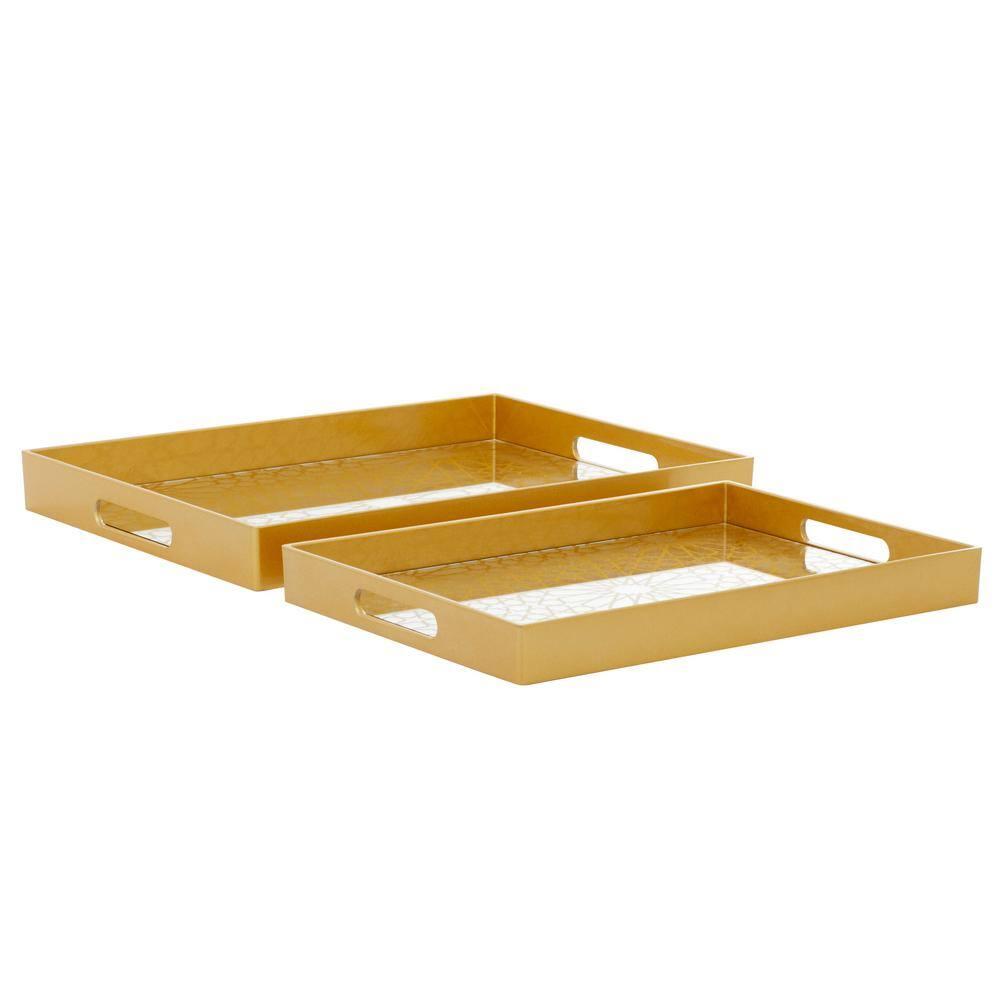 CosmoLiving by Cosmopolitan Plastic Mirrored Geometric Decor Gold Tray Set