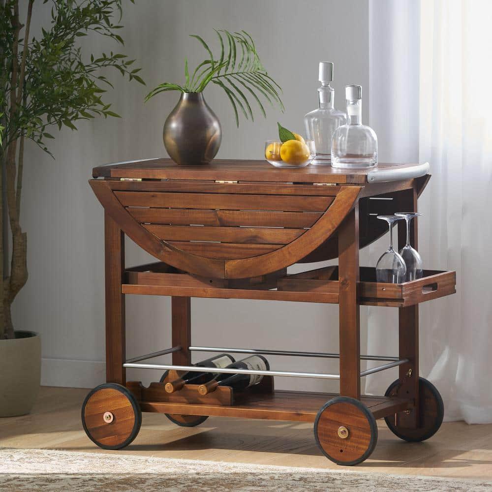Cynthia Farmhouse Wooden Bar Cart Dark Oak Brown - Christopher Knight Home