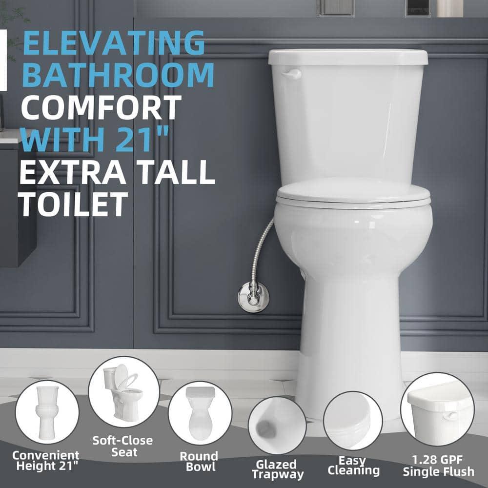 High Toilets For Seniors 21 Inch | 1.28gpf Single Flush Two-piece Extra Tall Toilets | Tall Toilet For Bathrooms Comfort Height Elongated, 12inch Rough-in Extra High Toilet For Tall People, Disabled