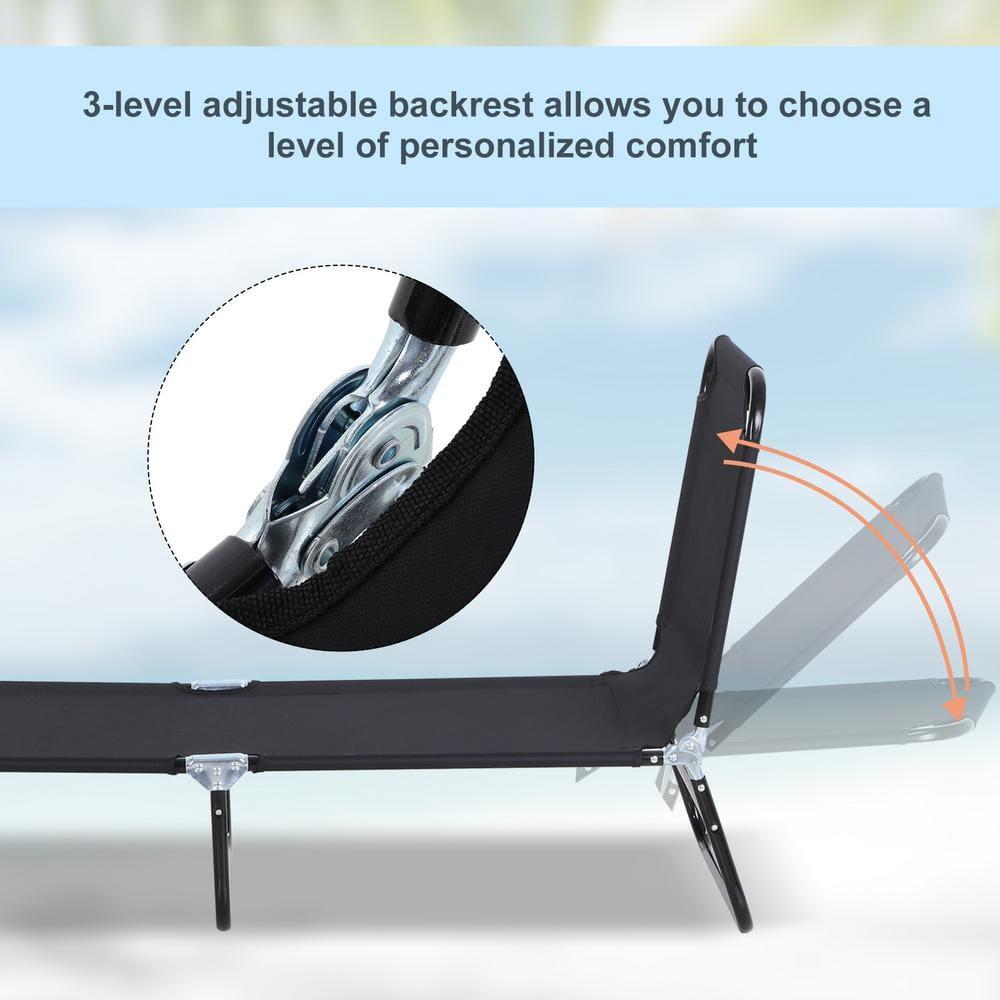 Outsunny Patio Chaise Lounge Chair, Layout Sun Tanning, Folding Sunbathing Beach Chair for Adults, Reclining Lay Down Lounger for Pool, Black