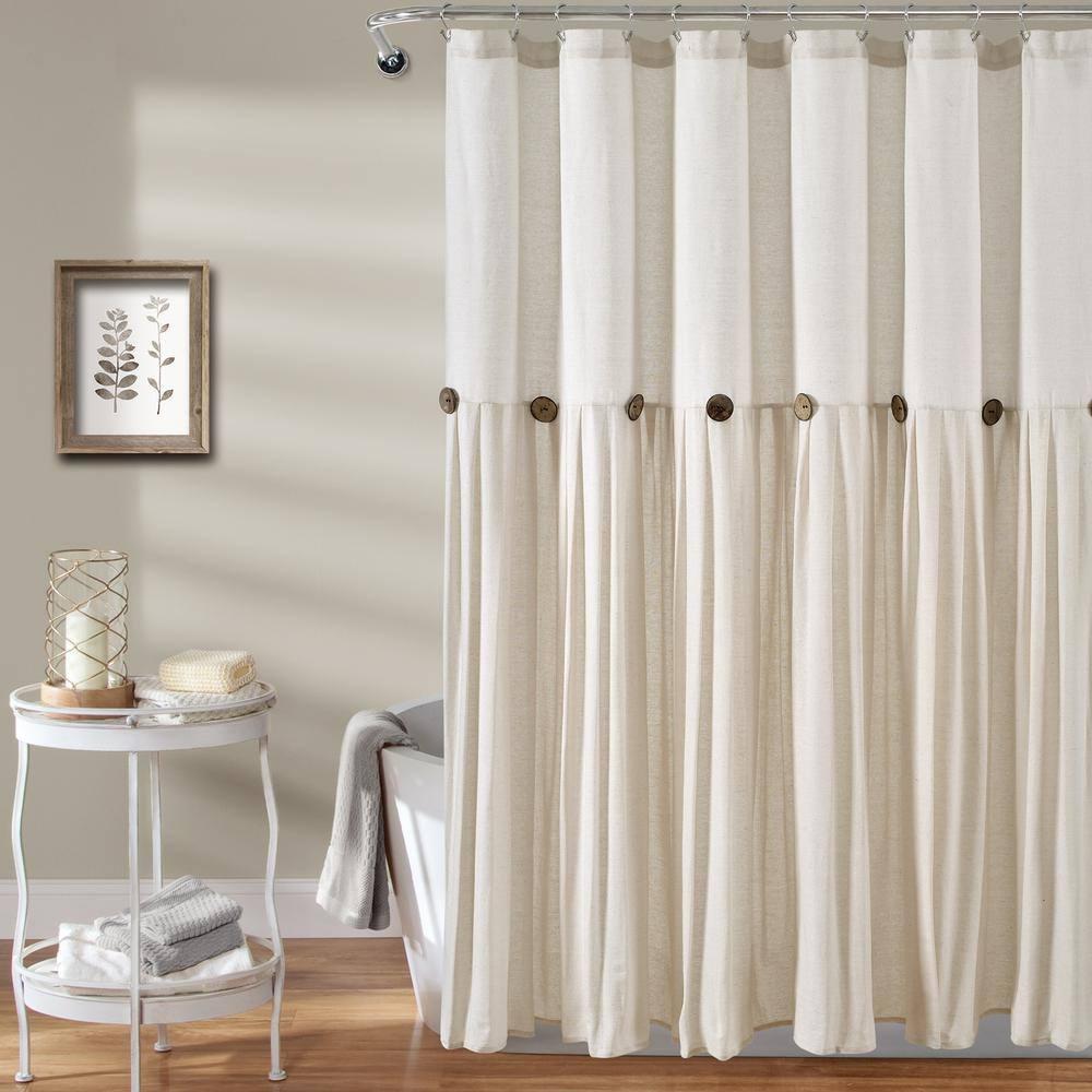 Linen Button Shower Curtain Off White Single 72X72