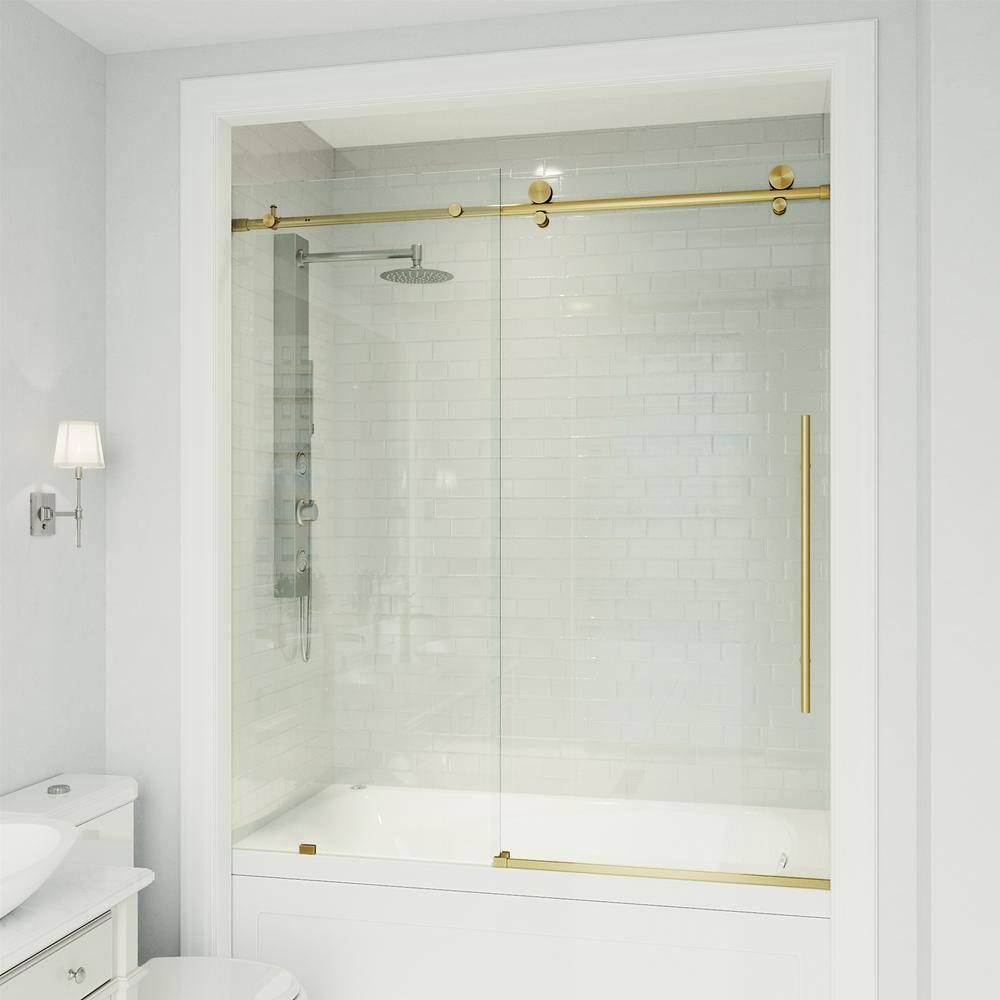 Elan E-Class 56-60" W x 66" H Sliding Frameless Tub Door with 3/8" Clear Glass