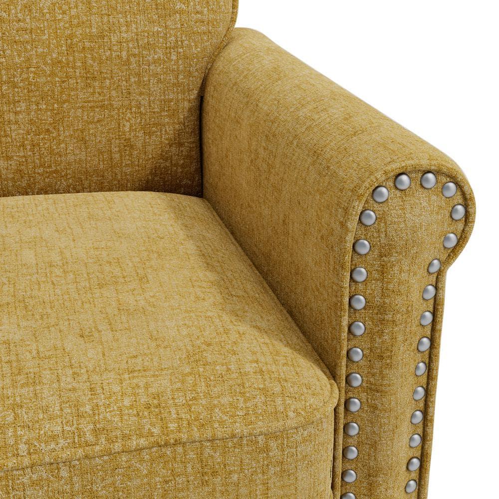 HL Home Furnishings Jean Rolled Arm Chair with Nailheads in Gold Chenille