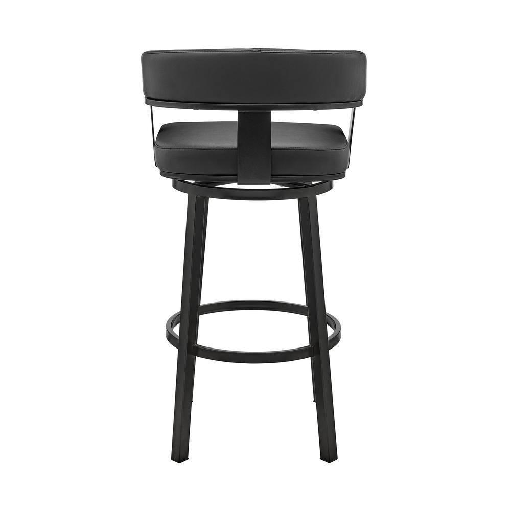 Armen Living Cohen30" Bar Height Swivel Bar Stool in Black Finish and Black Faux Leather