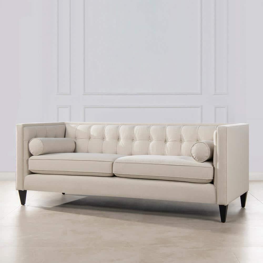 Jack 84" Tufted Tuxedo Sofa Double Cushion Sky Neutral