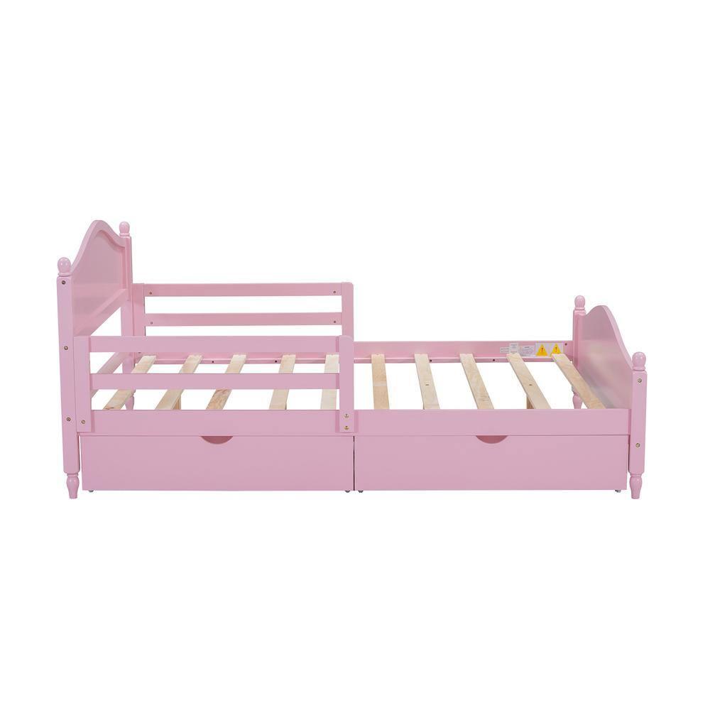 Harper & Bright Designs Kids Full Storage Bed Frame with 2 Drawers and Rails, Wood Platform Beds with Headboard and Footboard, Full Size Bed with Slat Support for Boys Girls,No Box Spring Needed,Pink