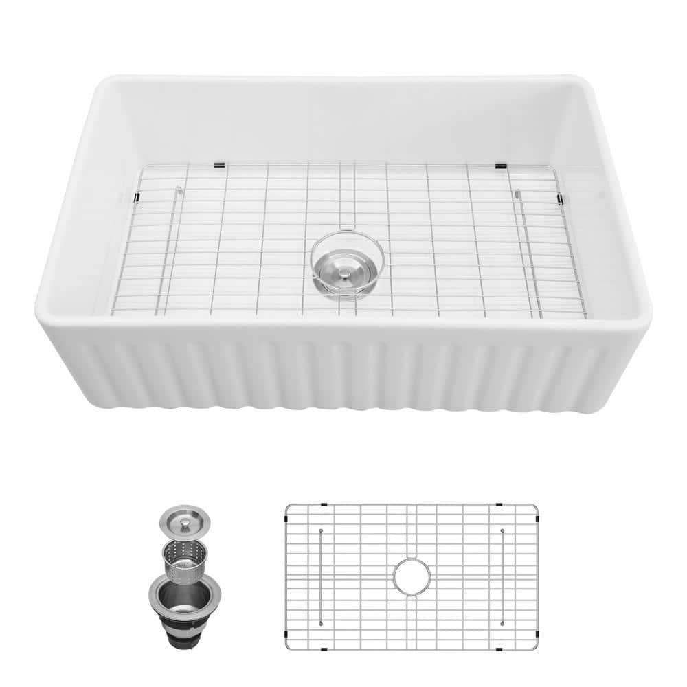 White Farmhouse Sink - 36 Inch White Ceramic Single Bowl Farm Kitchen Sink