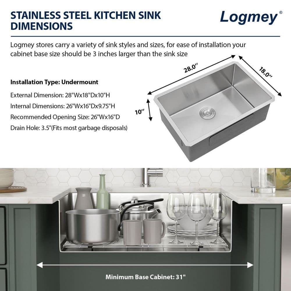 Sarlai 28'' L x 18" W Undermount Single Bowl Stainless Steel Kitchen Sink with Sink Grid and Basket Strainer SU2818R