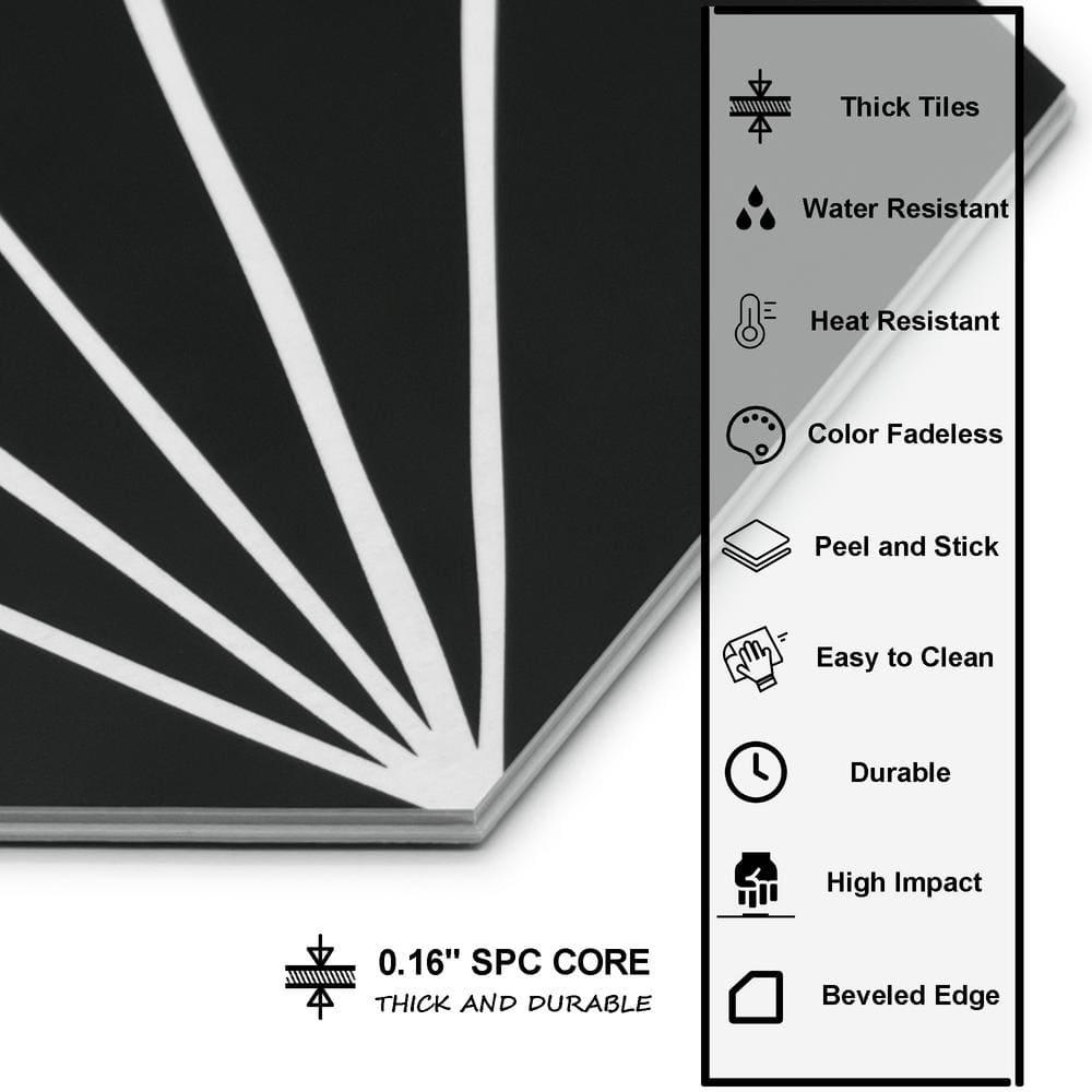 8" x 9" x 4mm Peel and Stick Floor Tile Hexagon Vinyl Flooring