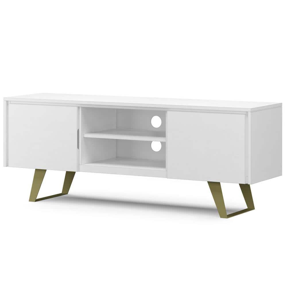 Simpli Home Lowry 63"W Solid Wood Modern Industrial TV Stand for TVs up to 70" with Storage