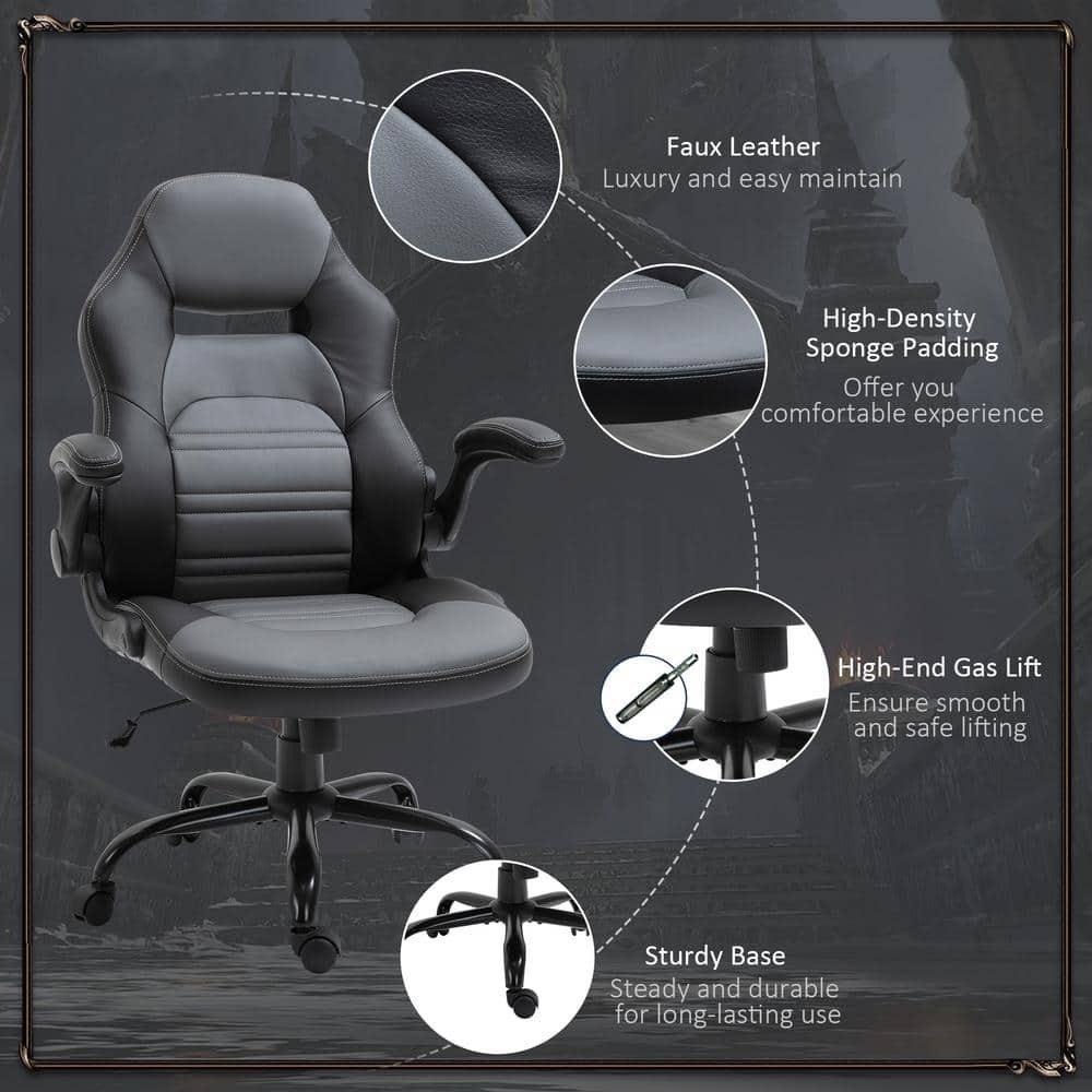 Vinsetto Ergonomic Gaming Chair, Racing Style Computer Chair, Executive Home Office Desk Chair with Faux PU Leather, Tilt, Swivel Wheels, Black / Gray