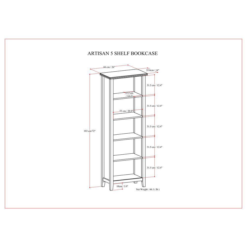 Simpli Home Artisan SOLID WOOD 72 inch x 26 inch Contemporary 5 Shelf Bookcase in White