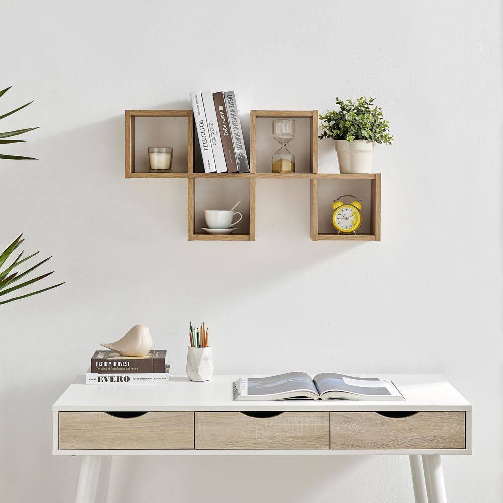 Danya B. 30" x 15.25" Cubby Chessboard Wall Shelf Chestnut - MDF, Contemporary Design, Interlocking