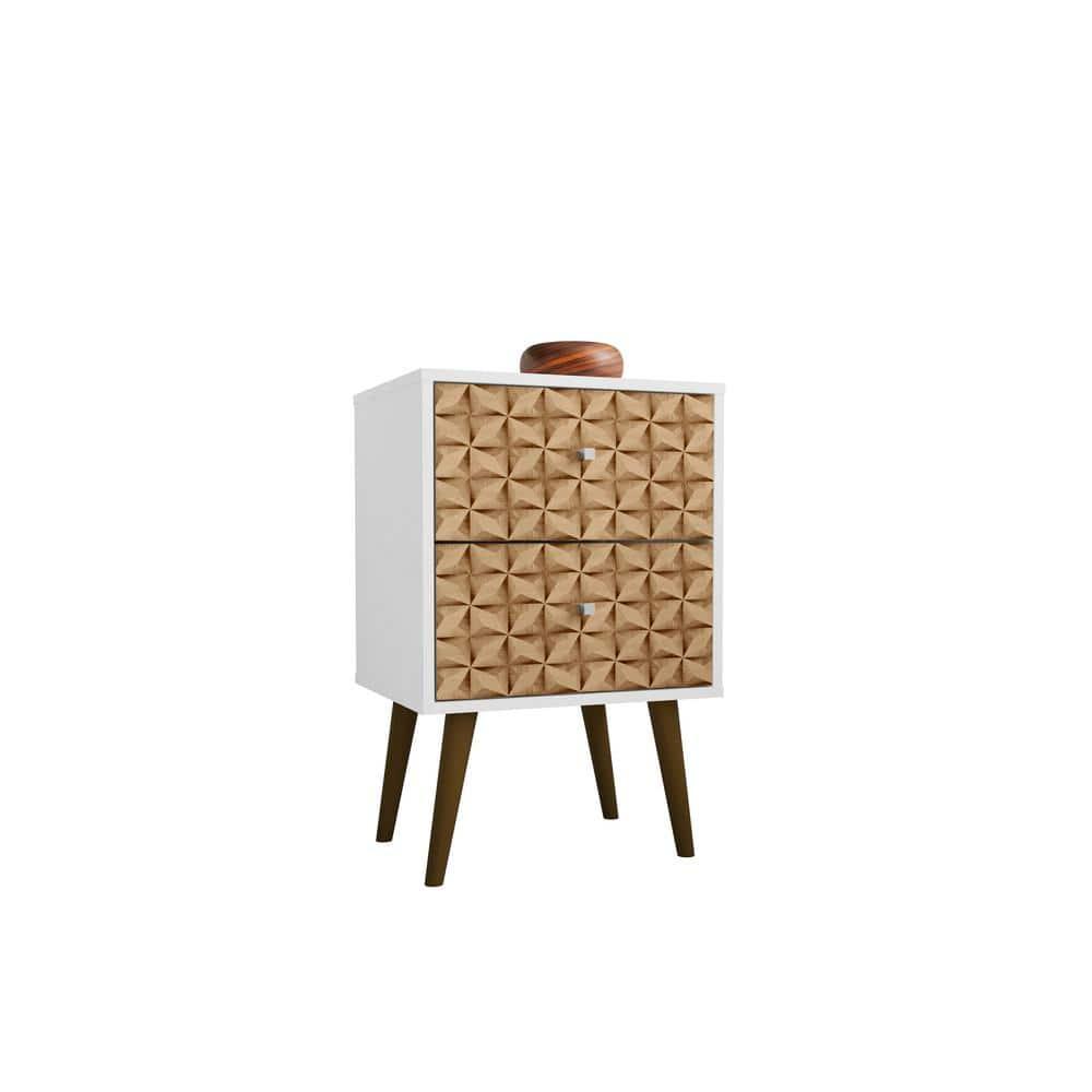 Liberty 2.0 Mid Century Modern Nightstand White/Walnut - Manhattan Comfort: Bedside Table with Storage