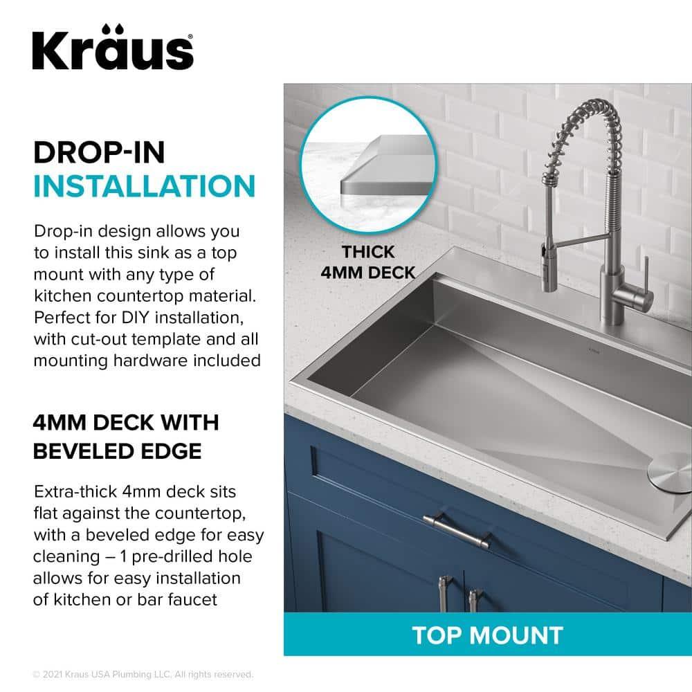 Kraus KWT310-33/5.5 Kore™ ADA Workstation 33" L Drop-In Top Mount 16 Gauge Stainless Steel Single Bowl Kitchen Sink with Accessories