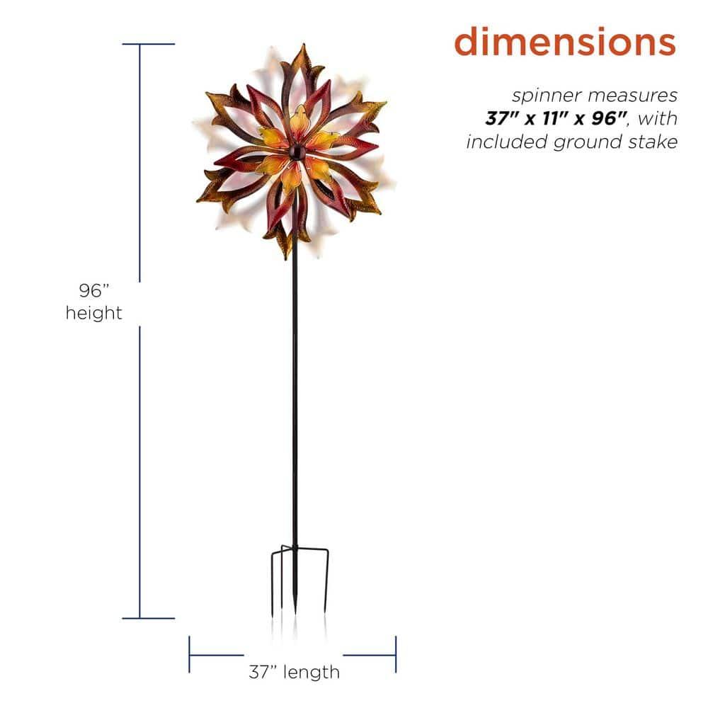 96" Glass/Iron Outdoor Flower Dual Kinetic Spinner Stake Red/Yellow - Alpine Corporation: Yard Art Decor