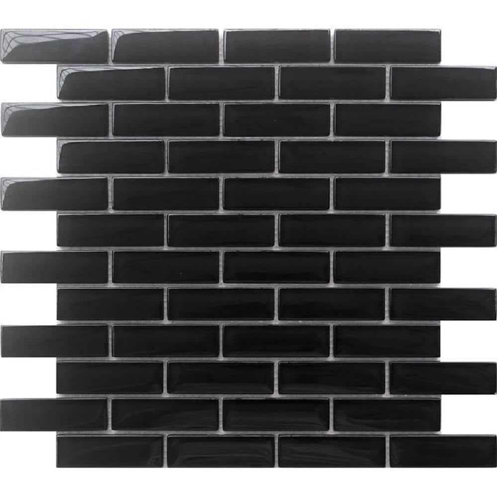 Apollo Tile   5 Pack 11.9-in x 11.9-in Black Rectangular Glossy Finished Glass Mosaic Wall and Floor Tile (4.92 sq ft/case)