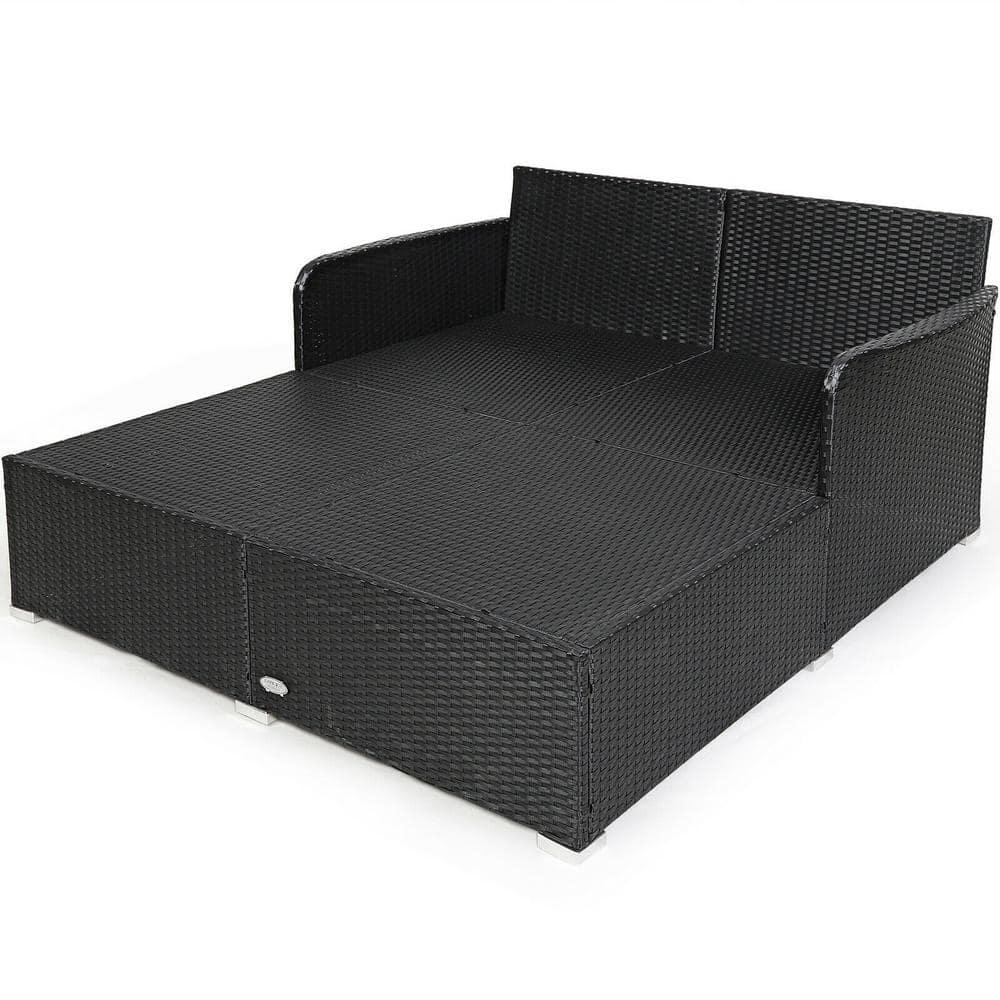 Costway Outdoor Patio Rattan Daybed Pillows Cushioned Sofa Furniture Turquoise